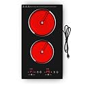 VBGK Electric Cooktop,12 Inch Built-in Radiant Electric Stove Top,110V 2100W 2 burner cooktop With 9 Heating Level, Timer &amp; Kid Safety Lock, Sensor Touch Control 2 burner Induction Cooktop