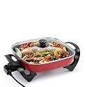 VBM Multi-Functional Electric Hot Pot Skillet with Vented Glass Lid Frying Pan Nonstick Cooking Sauteing, Simmering and Braising 1400W Temperature Control Non-Stick Coating Cooker For Kitchen