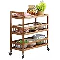 VBM Multi-Purpose 3 Tier Bamboo Serving Trolley With Wheels - Wine Cart, Utility Cart, Kitchen Storage, Seasoning Rack for Dining Room