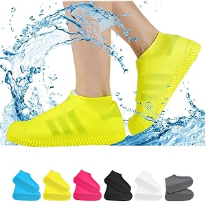 vboo 1 pairs reusable shoe covers anti-slip water resistant overshoes silicone rubber shoe cover protectors for kids men women - us size 4-10 large yellow