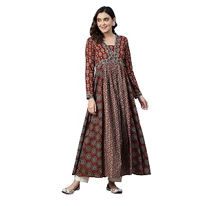 Vbuyz Womens Floral Print Anarkali Jaipuri Cotton