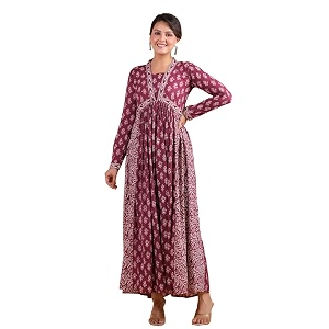 Vbuyz Womens Floral Print Anarkali Jaipuri Cotton