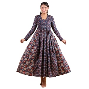 Vbuyz Womens Floral Print Anarkali Jaipuri Cotton
