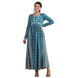 Vbuyz Womens Floral Print Anarkali Jaipuri Cotton