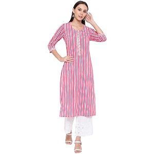 Vbuyz Womenss Cotton Printed and Handwork Kurta