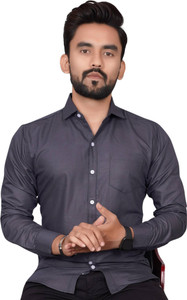VC Fashion Men Solid Formal Grey Shirt
