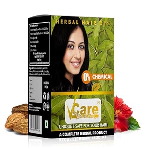 vcare natural herbal hair dye powder for men and womenapply for dry hair 100 organic henna black dye hair color boost shine and hair growth - 60 gm