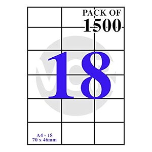 vcr a4 size white self adhesive labelsticker for printer injectcopierlaser - 18 sticker per sheet - 1500 sheets pack