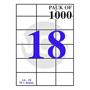 vcr a4 size white self adhesive labelsticker for printer injectcopierlaser - 18 sticker per sheet - 1000 sheets pack