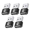 USB Type C Female to USB Male A Adapter, 5 Units Pack, Black Mini USB C Type Adapter Charger, Charging Cable Adapter for All Mobile Devices, Laptops, MacBooks and iPad