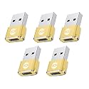 USB Type C Female to USB Male A Adapter, 5 Units Pack, Black Mini USB C Type Adapter Charger, Charging Cable Adapter for All Mobile Devices, Laptops, MacBooks and iPad
