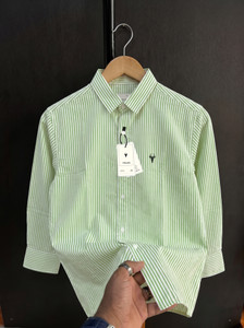 vdlooks Men Striped Casual Green White Shirt