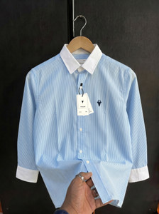 vdlooks Men Striped Casual Light Blue White