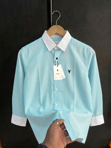 vdlooks Men Striped Casual Light Blue Shirt