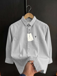 vdlooks Men Striped Casual White Shirt