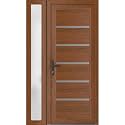 VDOMDOORS Front Exterior Door Prehung 32 x 80 inches | Manux 8415 Walnut | Entry Door with Frame | Metal Sidelite Transom | 1 Sidelites 12" | Right Hand | Front Entry