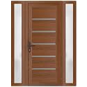 VDOMDOORS Front Exterior Door Prehung 32 x 80 inches | Manux 8415 Walnut | Entry Door with Frame | Metal Sidelite | 2 Sidelites 16" | Right Hand | Front Entry