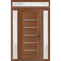 VDOMDOORS Front Exterior Door Prehung 32 x 80 inches | Manux 8415 Walnut | Entry Door with Frame | Metal Sidelite Transom | 2 Sidelites 14" Transom 14" | Left Hand | Front Entry
