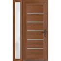 VDOMDOORS Front Exterior Door Prehung 32 x 80 inches | Manux 8415 Walnut | Entry Door with Frame | Metal Sidelite Transom | 1 Sidelites 12" | Left Hand | Front Entry