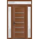 VDOMDOORS Front Exterior Door Prehung 32 x 80 inches | Manux 8415 Walnut | Entry Door with Frame | Metal Sidelite Transom | 2 Sidelites 14" Transom 14" | Right Hand | Front Entry