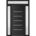 VDOMDOORS Front Exterior Door Prehung 32 x 80 inches | Manux 8415 Matte Black | Entry Door with Frame | Metal Sidelite Transom | 2 Sidelites 14" Transom 14" | Right Hand | Front Entry