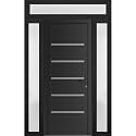 VDOMDOORS Front Exterior Door Prehung 32 x 80 inches | Manux 8415 Matte Black | Entry Door with Frame | Metal Sidelite Transom | 2 Sidelites 16" Transom 14" | Left Hand | Front Entry