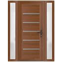 VDOMDOORS Front Exterior Door Prehung 32 x 80 inches | Manux 8415 Walnut | Entry Door with Frame | Metal Sidelite | 2 Sidelites 14" | Left Hand | Front Entry