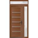 VDOMDOORS Front Exterior Door Prehung 32 x 80 inches | Manux 8415 Walnut | Entry Door with Frame | Metal Sidelite Transom | 1 Sidelites 14" Transom 14" | Left Hand | Front Entry