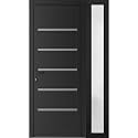 VDOMDOORS Front Exterior Door Prehung 36 x 80 inches | Manux 8415 Matte Black | Entry Door with Frame | Metal Sidelite Transom | 1 Sidelites 12" | Right Hand | Front Entry