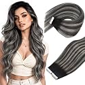 Ve Sunny Tape in Hair Extensions Human Hair Ombre Black With Silver Remy