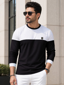 VeBNoR Colorblock Men Round Neck Black T-Shirt
