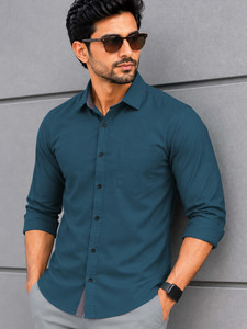 VeBNoR Men Solid Casual Blue Shirt