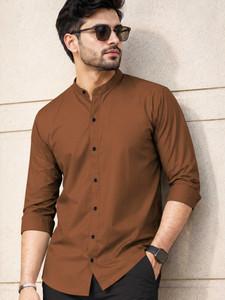 VeBNoR Men Solid Casual Brown Shirt