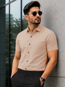 VeBNoR Men Solid Formal Beige Shirt