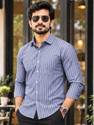 VeBNoR Men Striped Casual Blue Shirt