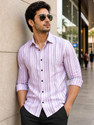 VeBNoR Men Striped Casual Pink Shirt