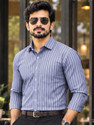 VeBNoR Men Striped Formal Light Blue Shirt