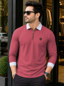 VeBNoR Self Design Men Polo Neck Pink