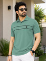 VeBNoR Self Design Men Polo Neck Green