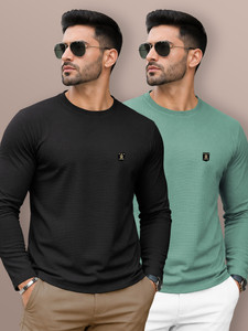 VeBNoR Self Design Men Round Neck Black