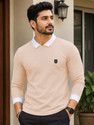 VeBNoR Self Design Men Polo Neck Beige