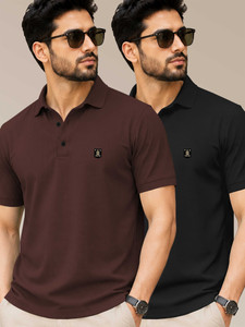 VeBNoR Solid Men Polo Neck Black Brown
