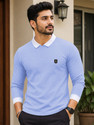 VeBNoR Self Design Men Polo Neck Blue