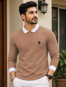 VeBNoR Self Design Men Polo Neck Brown