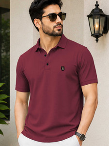 VeBNoR Solid Men Polo Neck Maroon T-Shirt