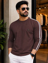 VeBNoR Striped Men Round Neck Brown T-Shirt