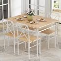 VECELO 5-Piece Dining Table Set for 4 with Chairs, Natural&amp;White