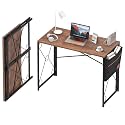VECELO Folding Desk with Storage Bag 39 Inch Writing Desk Home Office Sturdy Steel Laptop Table for Home Office Work Retro Brown