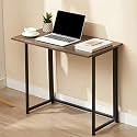 VECELO Folding Desk 31.5 Inch Writing Desk Home Office Sturdy Steel Laptop Table for Home Office Work Classic Brown