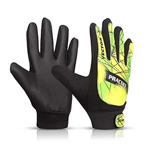 vector x practice soccer goalie goalkeeper gloves for kids boys children football gloves with strong grips palms made with synthetic black-green size-10